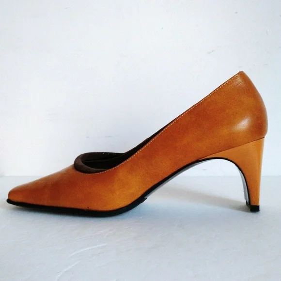 5 - 5.5 CANGO & RINALDI Italy Leather shoes low heel Y2K Ochre Yellow - Picture 2 of 13